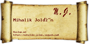 Mihalik Jolán névjegykártya