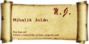 Mihalik Jolán névjegykártya